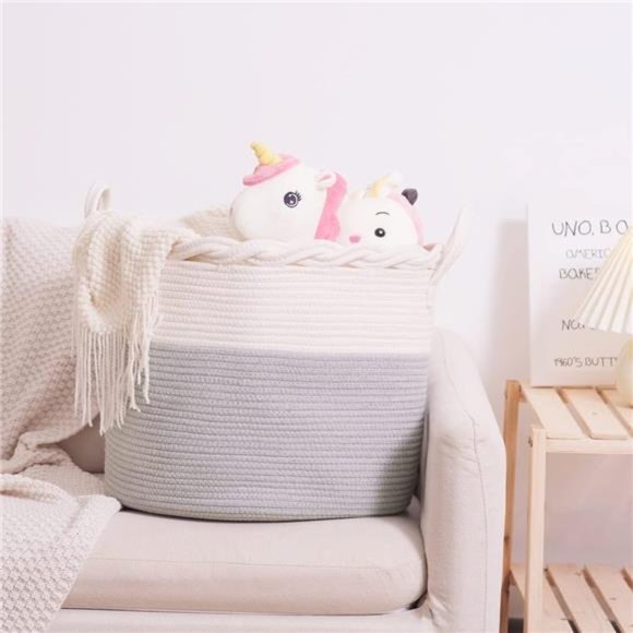 Cotton Rope Basket 17”W X14”H Large Woven Storage Basket, Grey